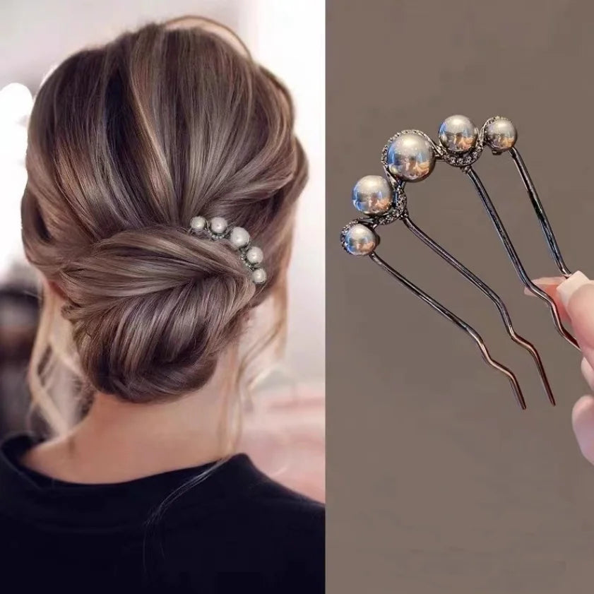 Épingle à cheveux en forme de 03/U pour femme, fermoir à cheveux en alliage féminin, accessoires pour chignon rétro français, perle élégante, peignes à fleurs, cadeau