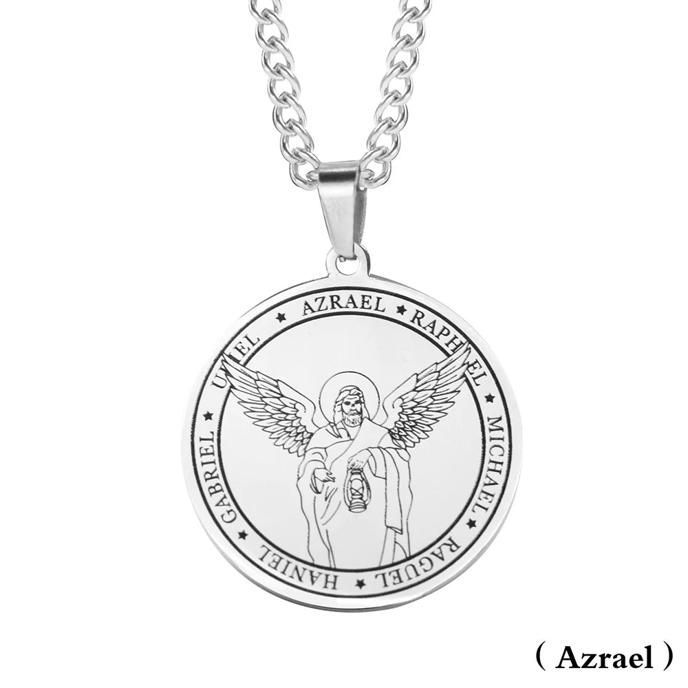 Religieux Azrael Gabriel Raphael Uriel Michael archange aile d'ange médaille en acier inoxydable pendentif collier bijoux