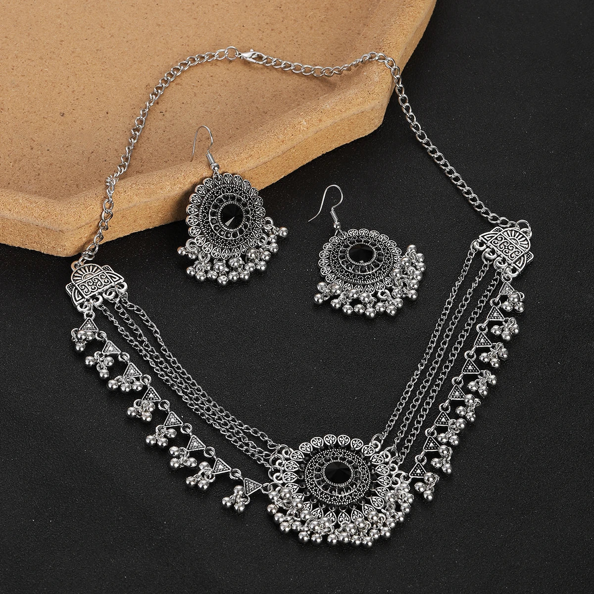 Boho Vintage Blue Beads Turquoise Jewelry Sets for Women, Silver Plated, Géométrique Necklace, Boucles d'oreilles, Cadeaux