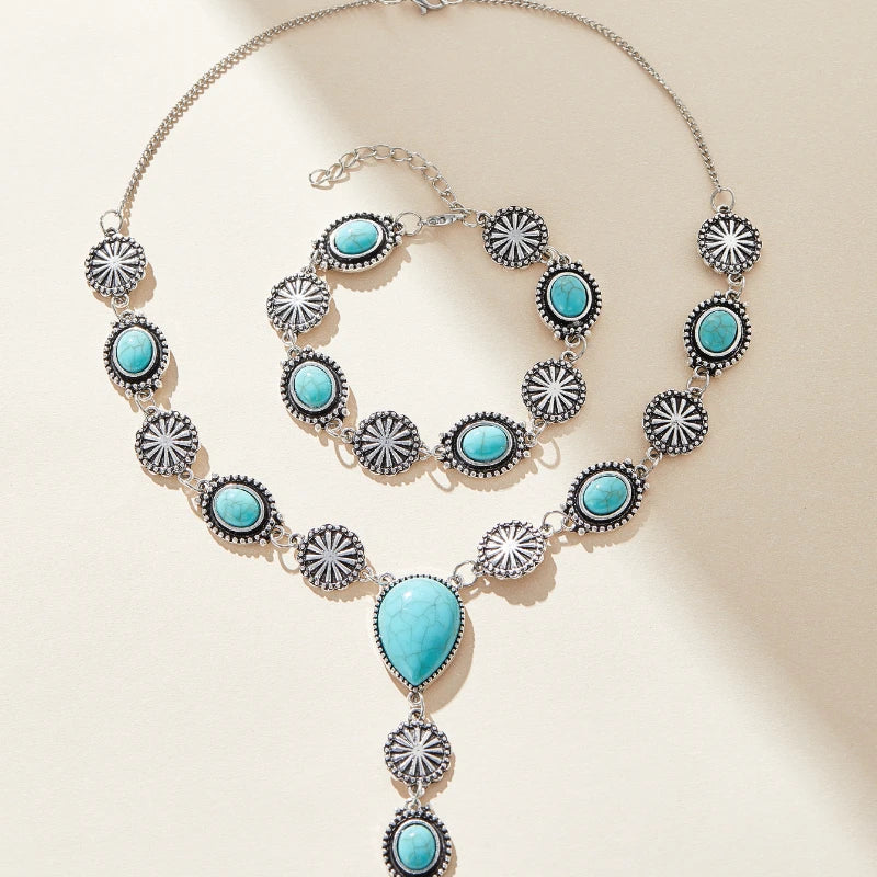 Ensemble Bijoux Bohème Femme : Collier Long,Turquoise et Bracelet