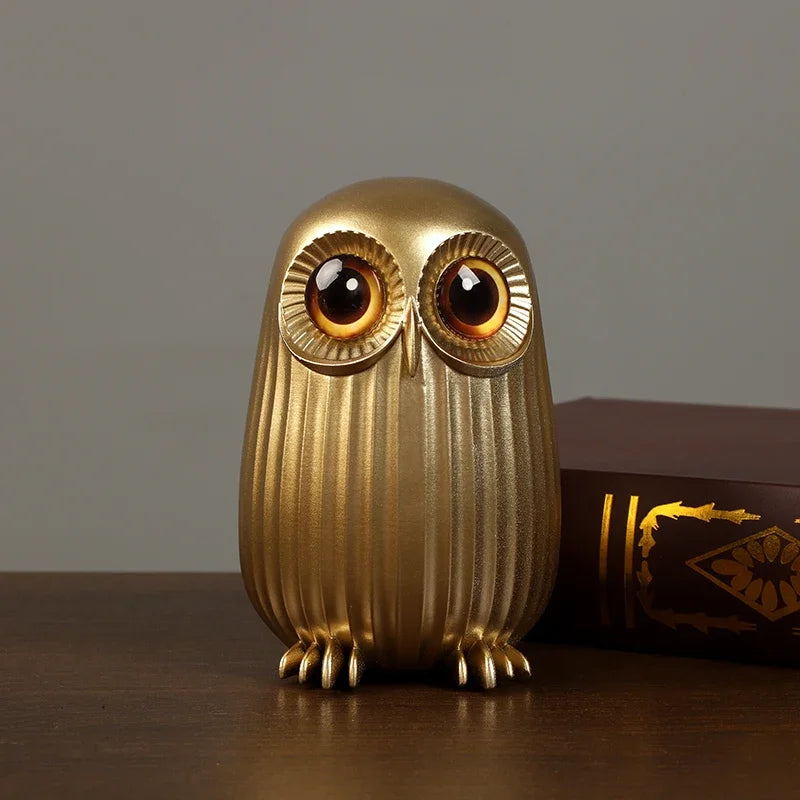 Statue de hibou en résine, Figurines de hibou doré mignon, décoration nordique pour la maison, Sculpture animale, artisanat intérieur de salon, ornements de bureau