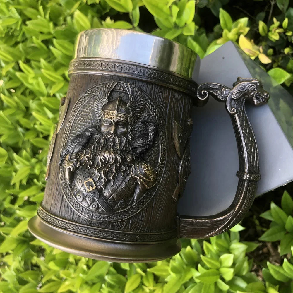 Tasse à bière de la mythologie médiévale de 600ml, tasse Viking Vintage, grande capacité, tasse à café rétro, tasse d'eau, tasse en résine et acier inoxydable