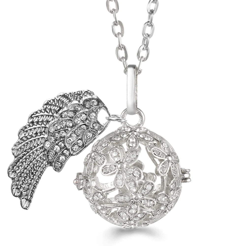 Collier Bola Mexique avec ailes d'ange, arbre de vie – diffuseur d'huile essentielle aromathérapie, pendentif parfumé pour femme, idée cadeau raffinée.