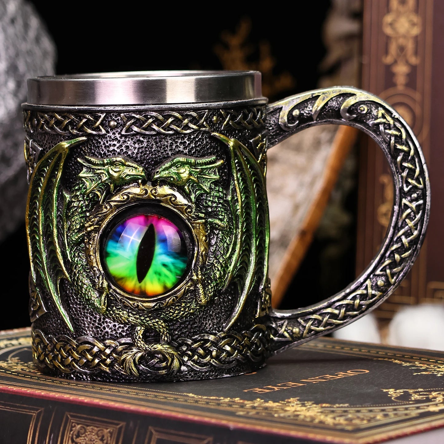 Dragon Eye Tankard 304 acier inoxydable intérieur médiéval croix épées chevalier bière thé café tasse Stein tasse 450ml Halloween cadeau