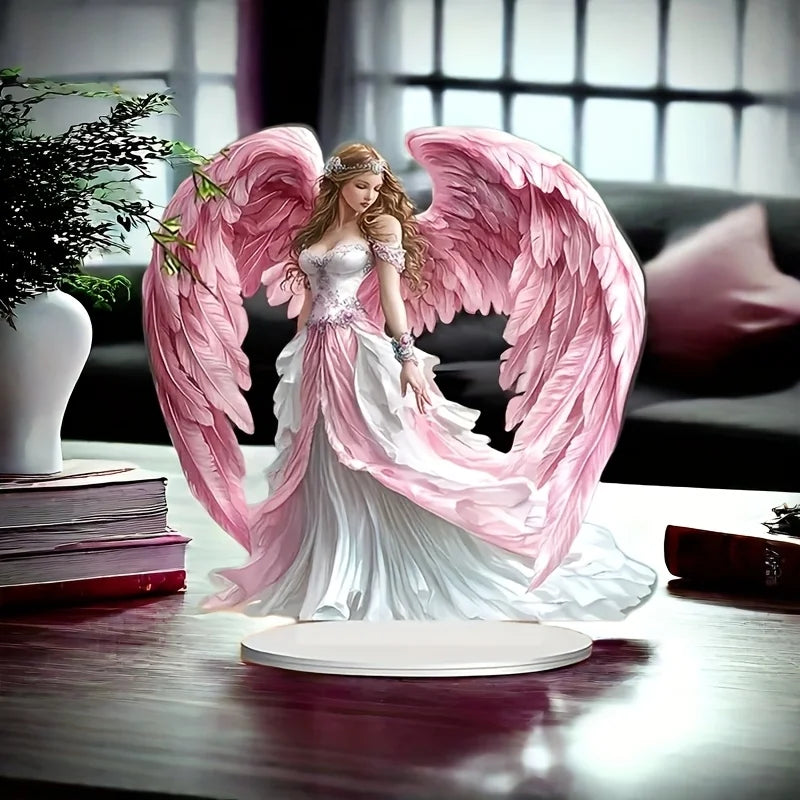 Ailes d'ange en acrylique bohème plates 2D/Statue de gardien avec Base/décoration de bureau multifonctionnelle