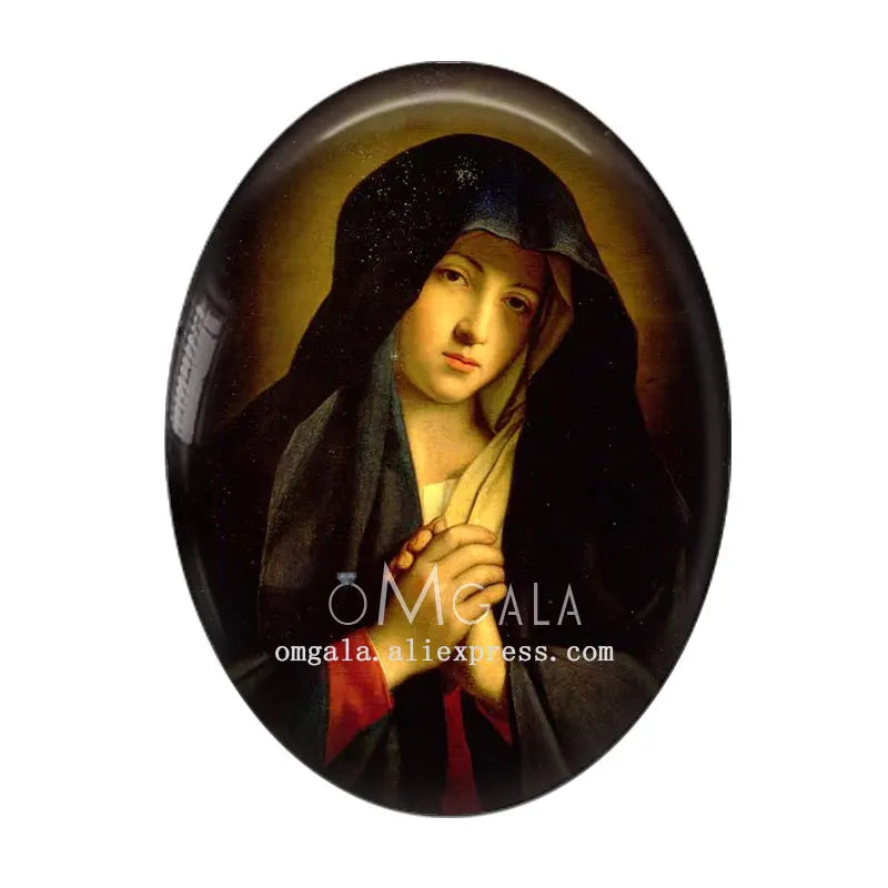 Cabochon Ovale en Verre à Dos pio, 10 Pièces, Motifs Rétro Vierge Marie et Bébé Jésus, 13x18mm/18x25mm/30x40mm