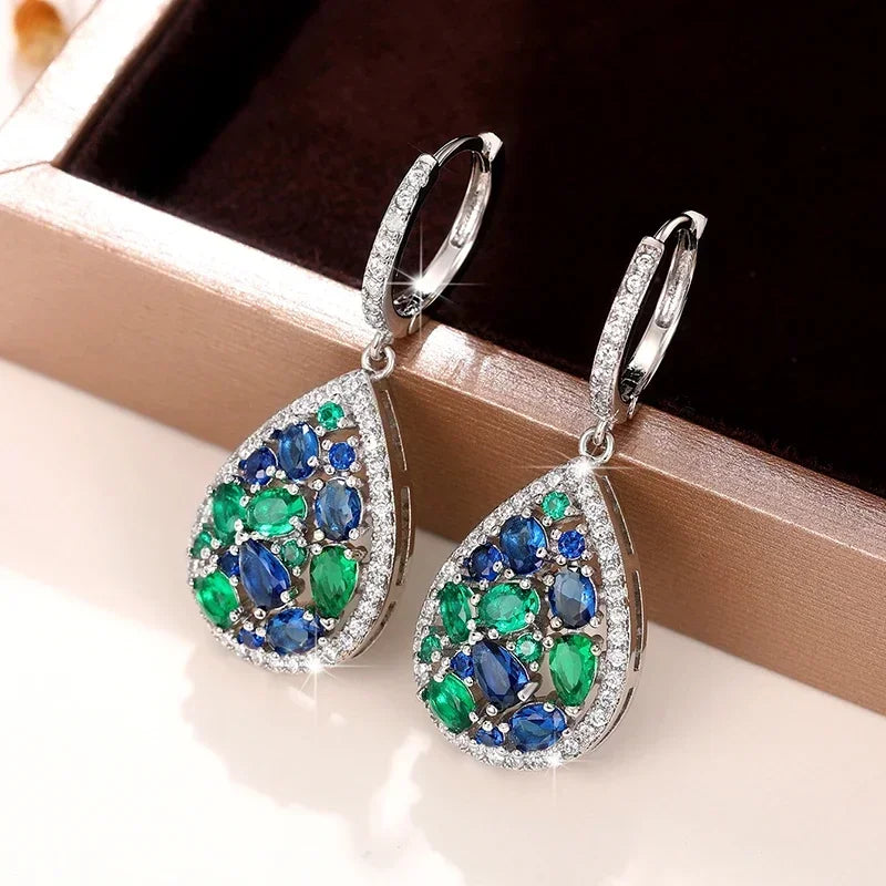 Boucles d'oreilles en zircone cubique bleu vif/vert pour femmes, Design Chic, accessoires d'oreille de mariée de mariage, bijoux de fête à la mode, 2025