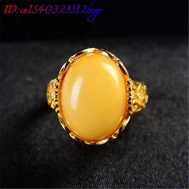 Bagues en ambre jaune, bijoux naturels, Talismans de luxe, amulette plaquée or 18 carats, bague réglable, cadeaux pour femmes