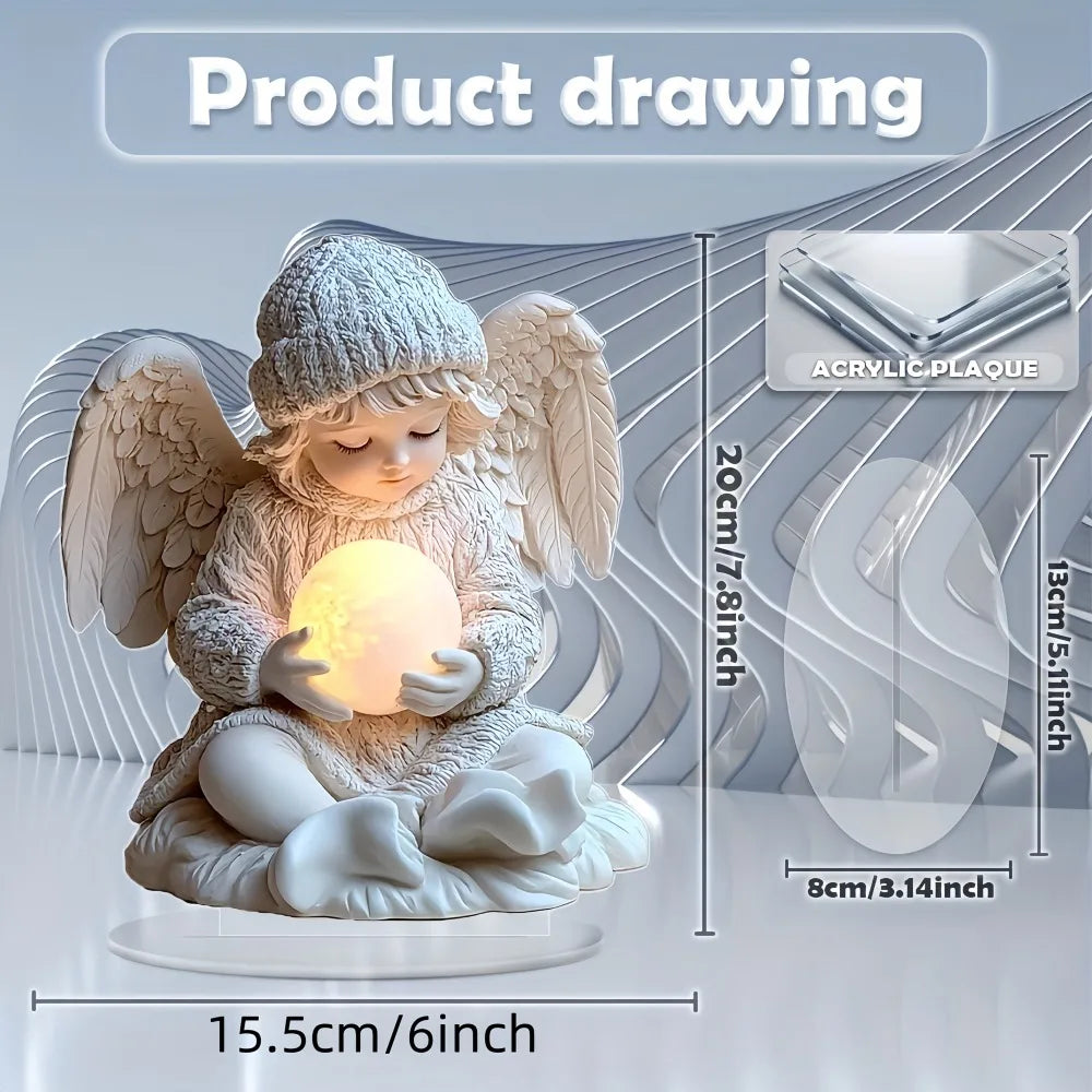  Ange plat 2D avec affichage acrylique à balle lumineuse, décoration idéale pour bureau/salon, cadeau d'anniversaire/hiver, socle inclus