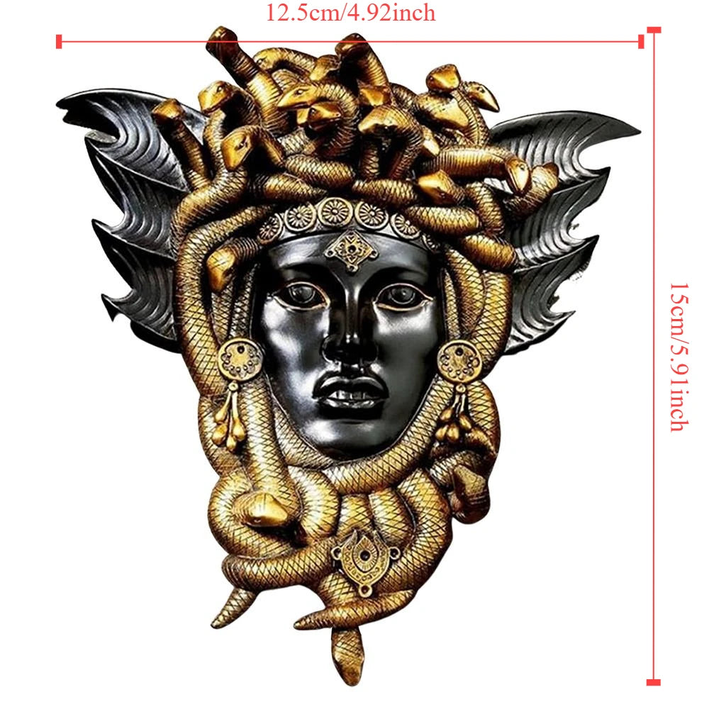 Tête de Méduse avec Serpents, Statue de Méduse, Décor en Résine Dorée, Plaque Murale, Monstre Mythique