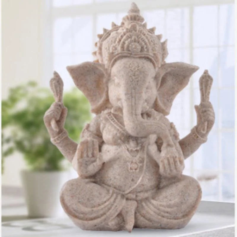 Statue d'éléphant de bouddha Ganesha en grès, Sculpture faite à la main, accessoires de décoration pour la maison