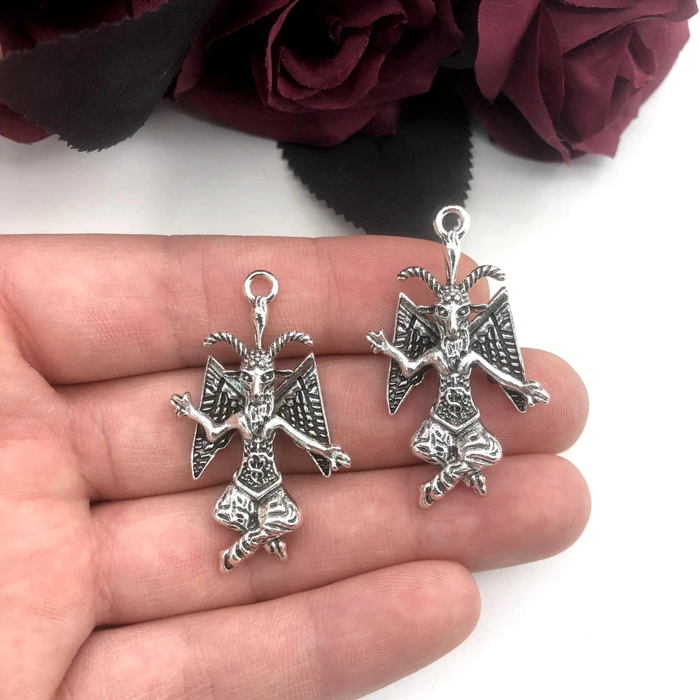 2 pièces gothique Baphomet chèvre satanique Lucifer Sigil pendentif collier à faire soi-même porte-clés boucles d'oreilles accessoires de bijoux faits à la main