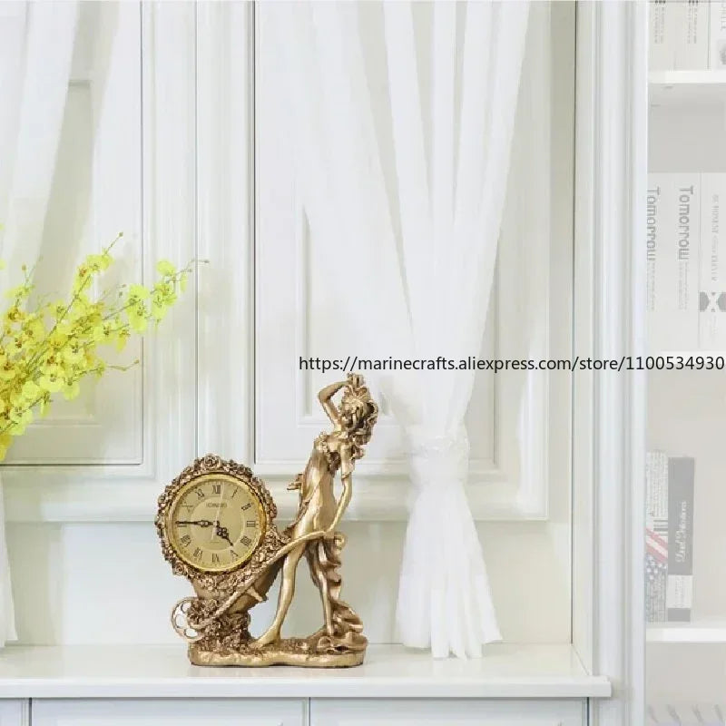 Horloge à pendule artistique européenne, ornements de montre, horloge de bureau, maison, salon, décorations de meuble TV