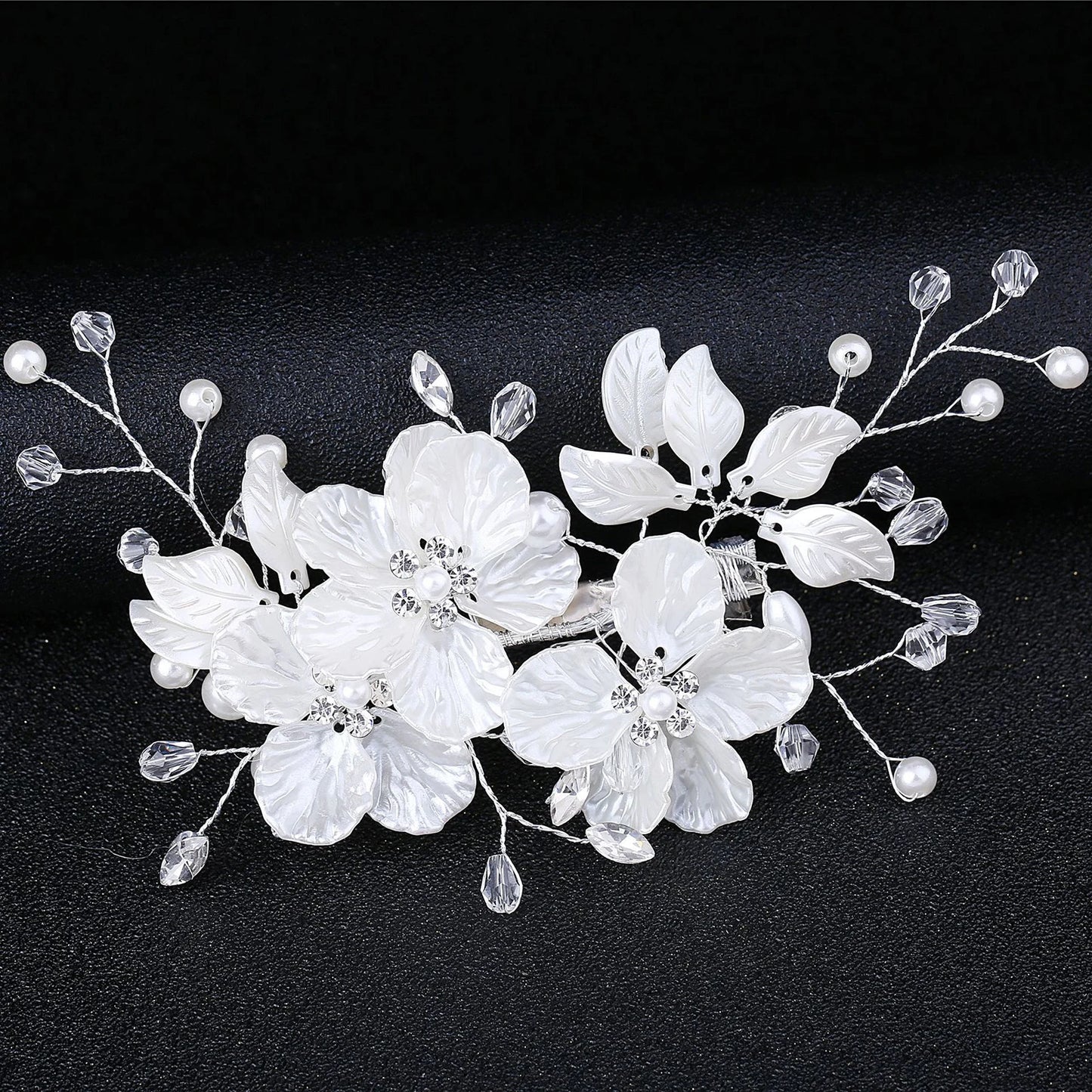 Épingles à cheveux à fleurs violettes, pétales acryliques faits à la main, couvre-chef floraux, pinces à cheveux perlées, bijoux de cheveux élégants pour femmes, mariée, mariage
