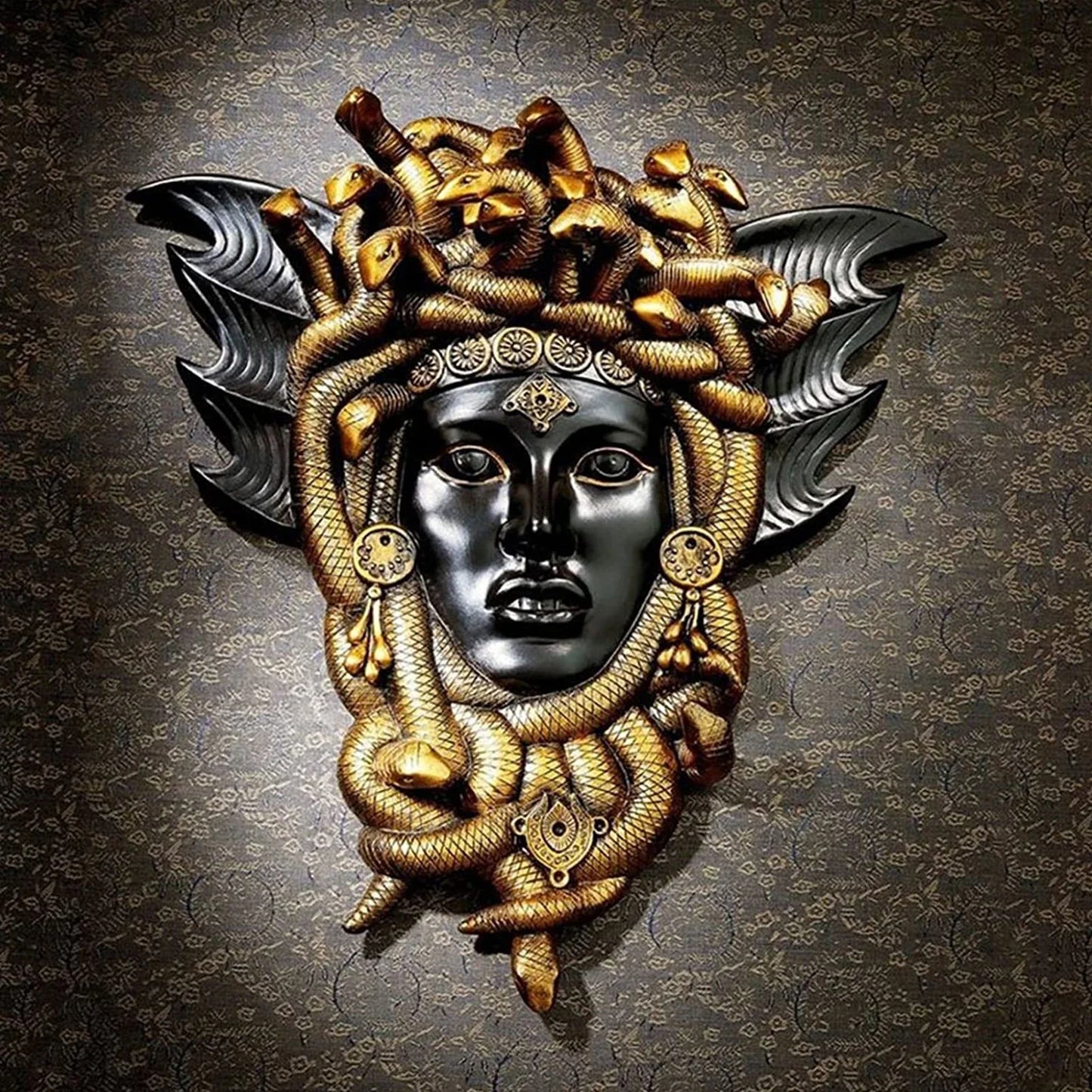 Tête de Méduse avec Serpents, Statue de Méduse, Décor en Résine Dorée, Plaque Murale, Monstre Mythique