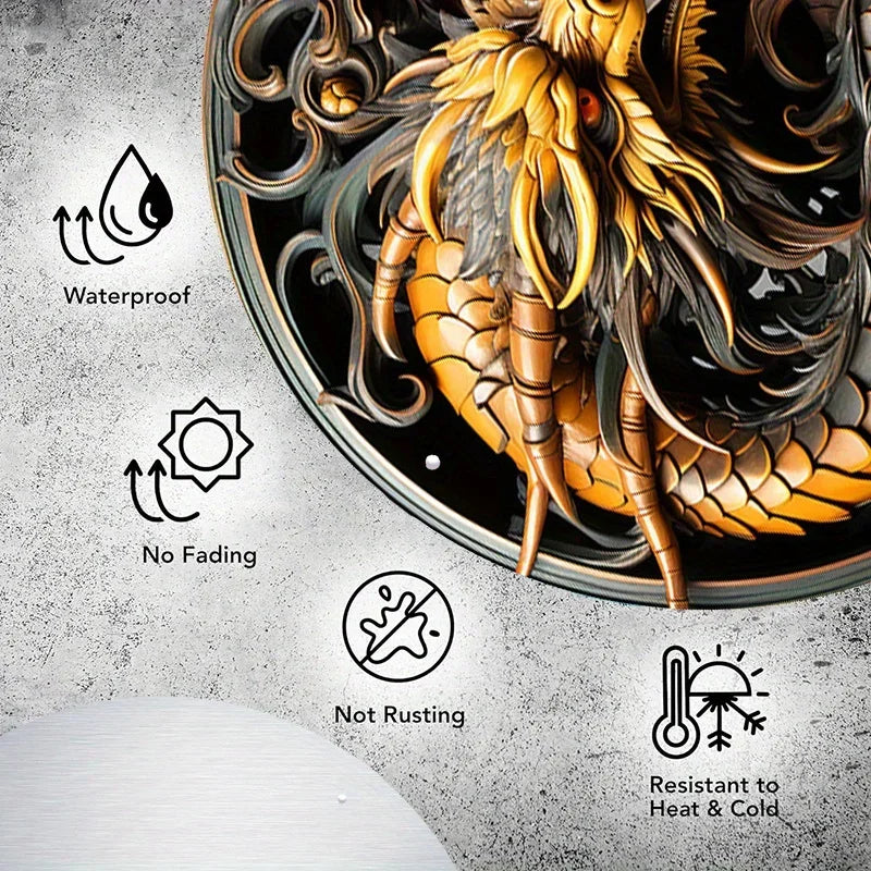 Panneau rond en aluminium avec motif de dragon créatif, art mural, décor de maison et de bureau, décoration murale de garage, décoration de chambre