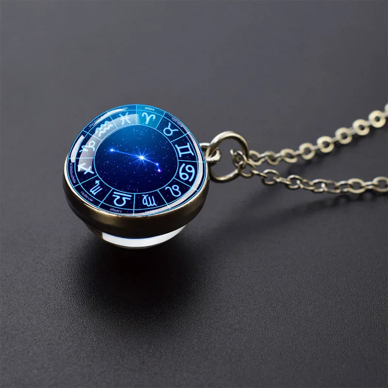 Pendentif boule de verre double face pour femme, signes du zodiaque, équiprésidence, 12 constellations, planète, bélier, lion, vierge, bijoux, cadeau