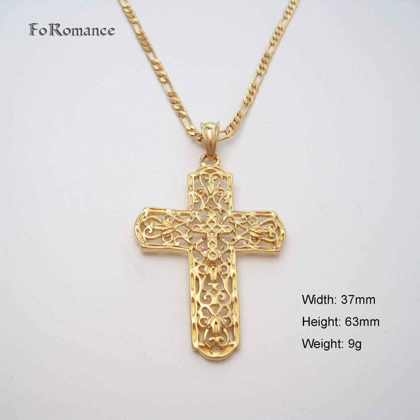 Collier en laiton plaqué jaune 24" – pendentifs, Jésus, Croix creux à surface lisse, cadeau d’exception