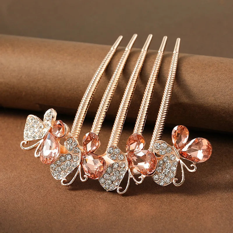 Peigne à cheveux papillon en diamant de Style Antique pour femmes, pince à cheveux florale à l'arrière de la tête, accessoire élégant pour cheveux