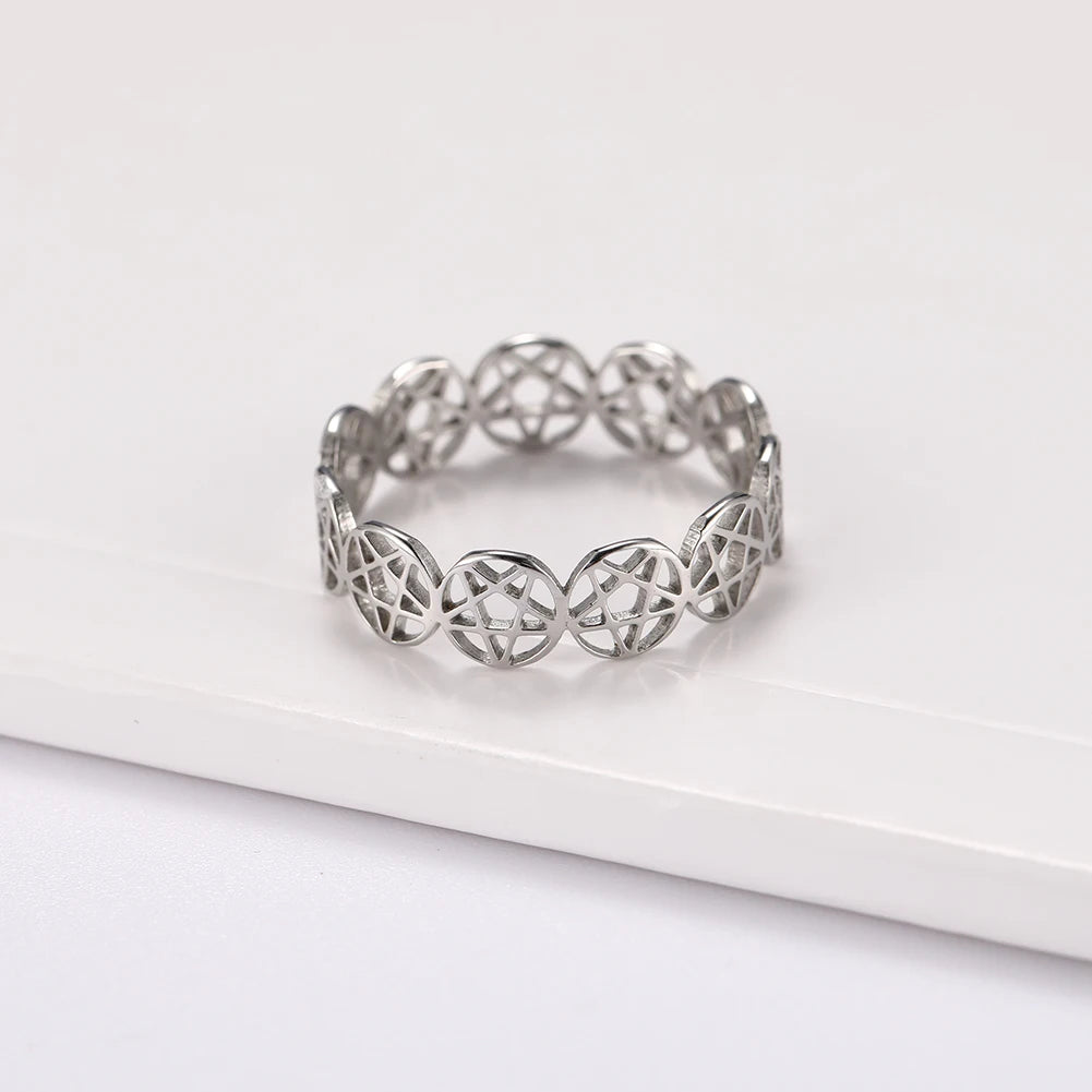 COOLTIME – bague pentagramme surnaturel pour femmes, en acier inoxydable, géométrique, circulaire, Pentacle, Couple, bijoux cadeau