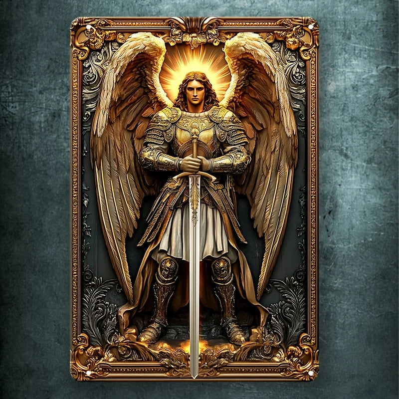 Plaque murale décorative en aluminium de style Boho Angel, 7.87x11.81 po, art de l'archange en relief OJ, maison, salon