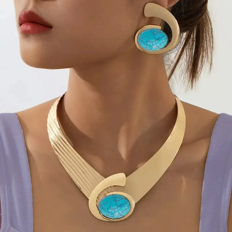 Ensemble de collier et boucles d'oreilles en acrylique pour femmes, Design rétro, bijoux à la mode exagérés, fête de vacances OL ES016