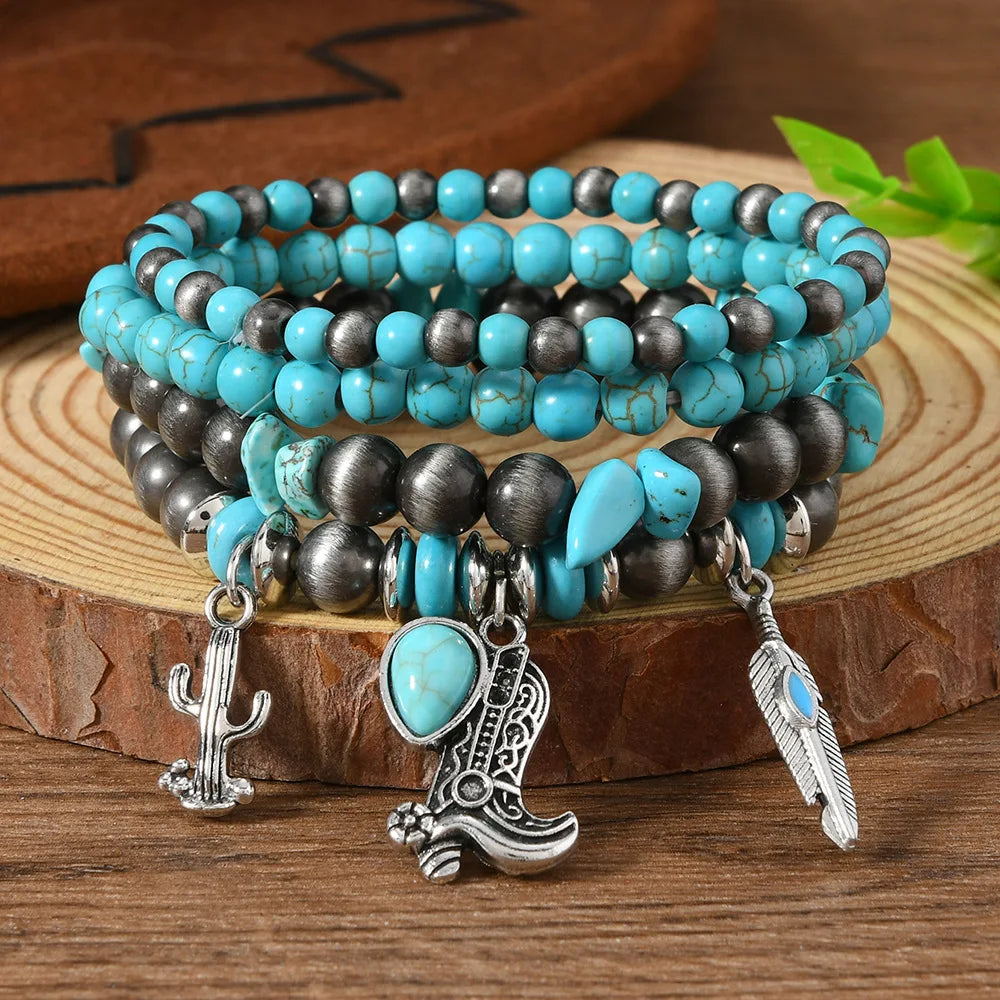 Chapeau de pays occidental tête d'animal feuille plume femmes Bracelets porte-bonheur femmes Bracelets en cuir hommes bracelet en gros bijoux cadeau