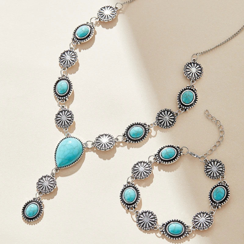 Ensemble Bijoux Bohème Femme : Collier Long,Turquoise et Bracelet