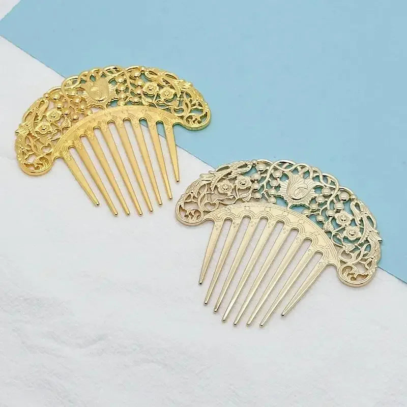 Épingle à cheveux chinoise rétro, peigne à cheveux, plat Hanfu, ornement de cheveux, sculpté creux, ornement doré, peigne en métal, nouveau
