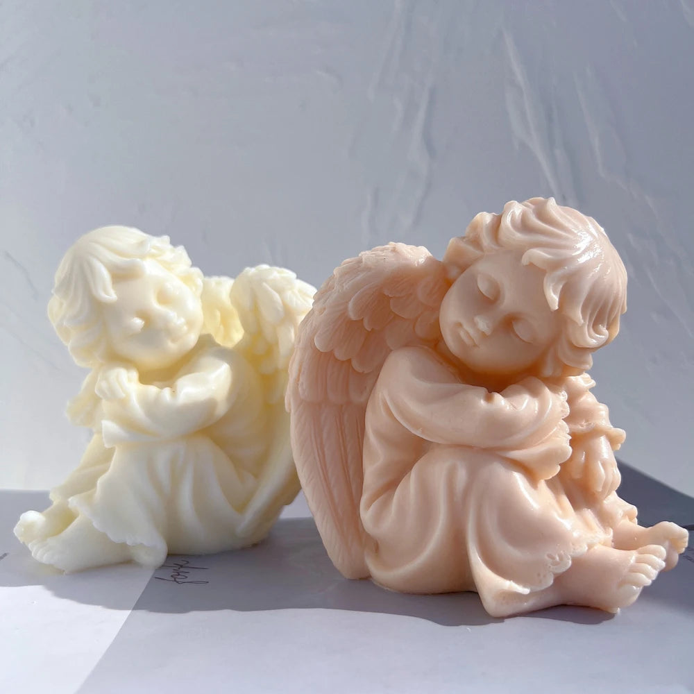Moule en silicone pour figurine d'ange de fille en prière, sculpture d'art, bougie d'avertissement de soja, chérubin, décoration d'intérieur, artisanat de jardinage