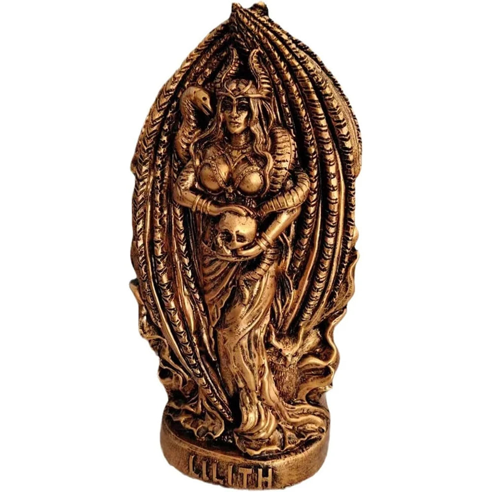 Statue en résine Lilith - Sculpture gothique Lilith, adaptée à la décoration d'autel et de table, inspirée de la mythologie nordique (or)