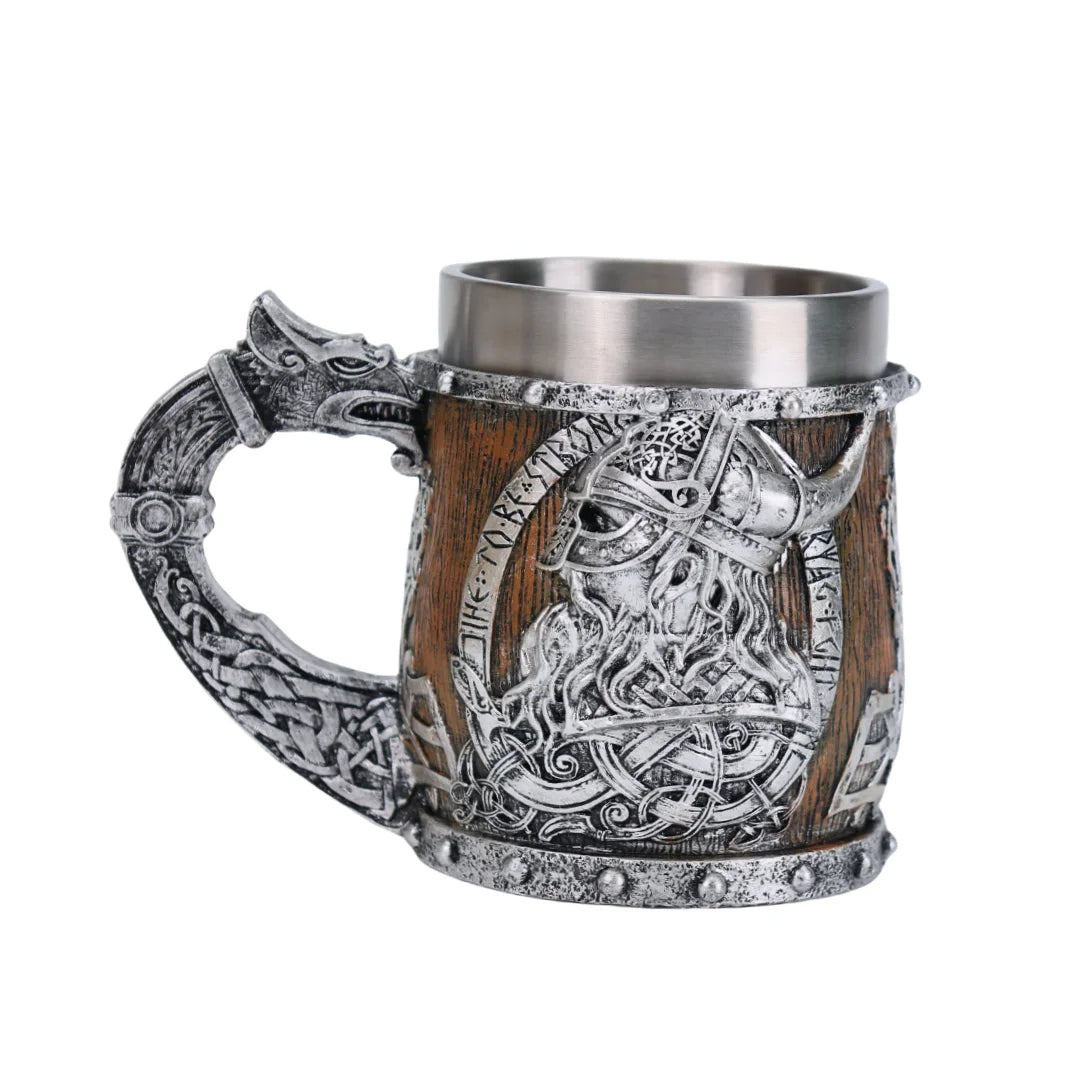 Valhalla Viking acier inoxydable nordique Viking baril Dragon bateau guerrier corne crâne bière tasse Tankard Stein tasse 400 ml