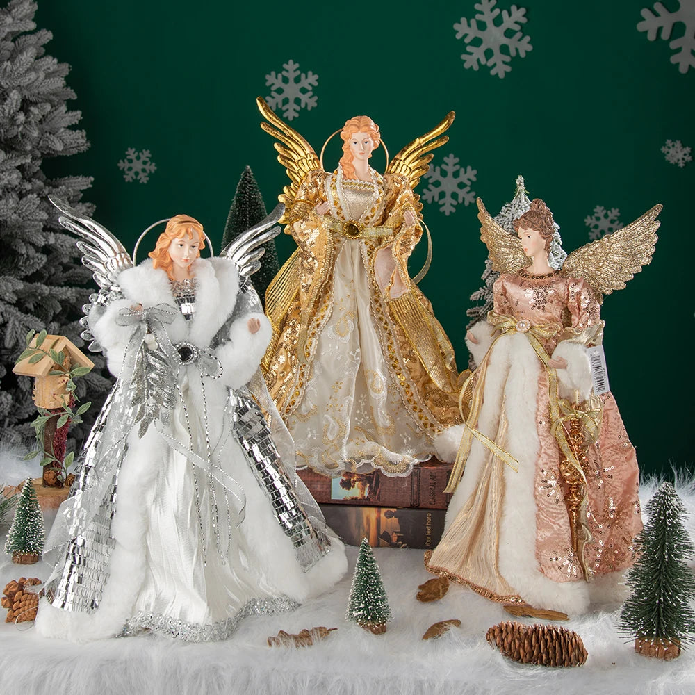 Ornements d'ange pour dessus d'arbre de noël, décoration d'arbre de noël en or, décors de noël en or pour jardin, cour, café, décor de bureau