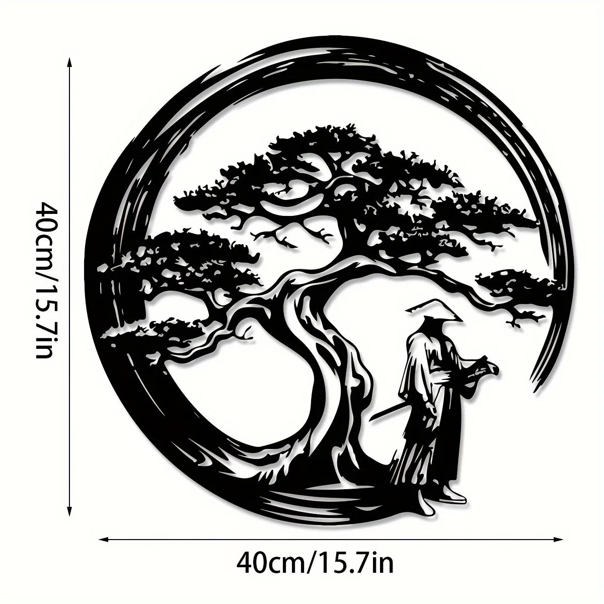 Arbre bonsaï japonais, Art mural en métal, 15.7x15.7, porte Tori, découpe Enso, créatif, moderne, Accent de maison, cadeau de pendaison de crémaillère Unique