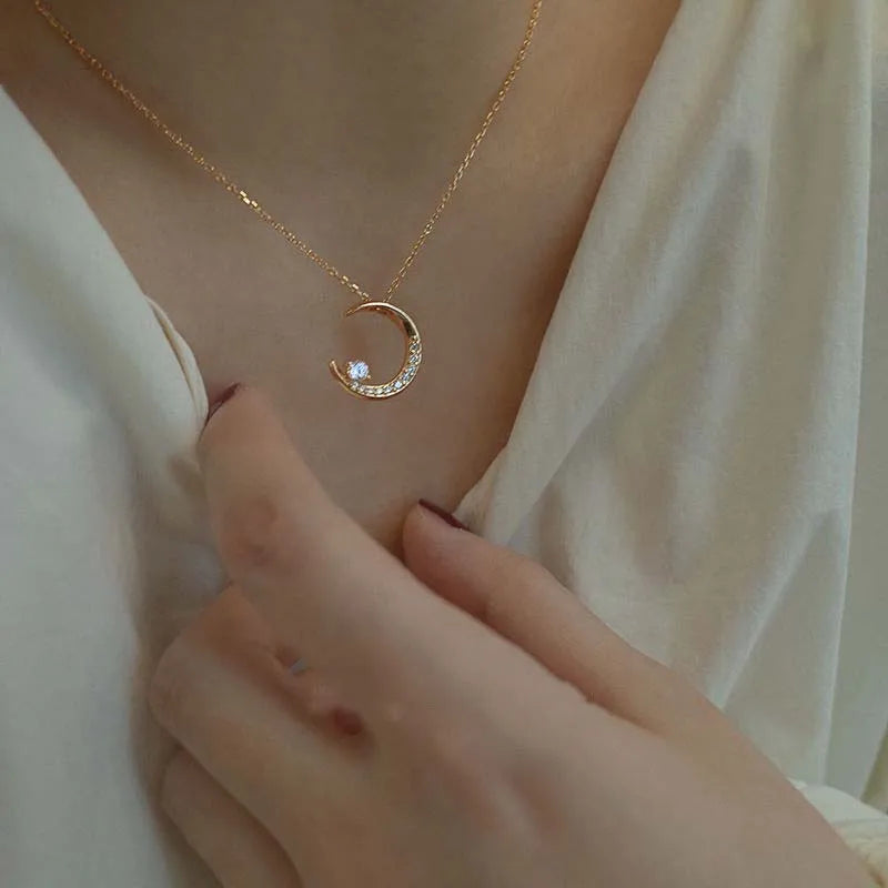 Collier pendentif étoile lune incrusté de zircone brillant pour femmes, chaîne de clavicule en cristal de luxe, bijoux de mariage