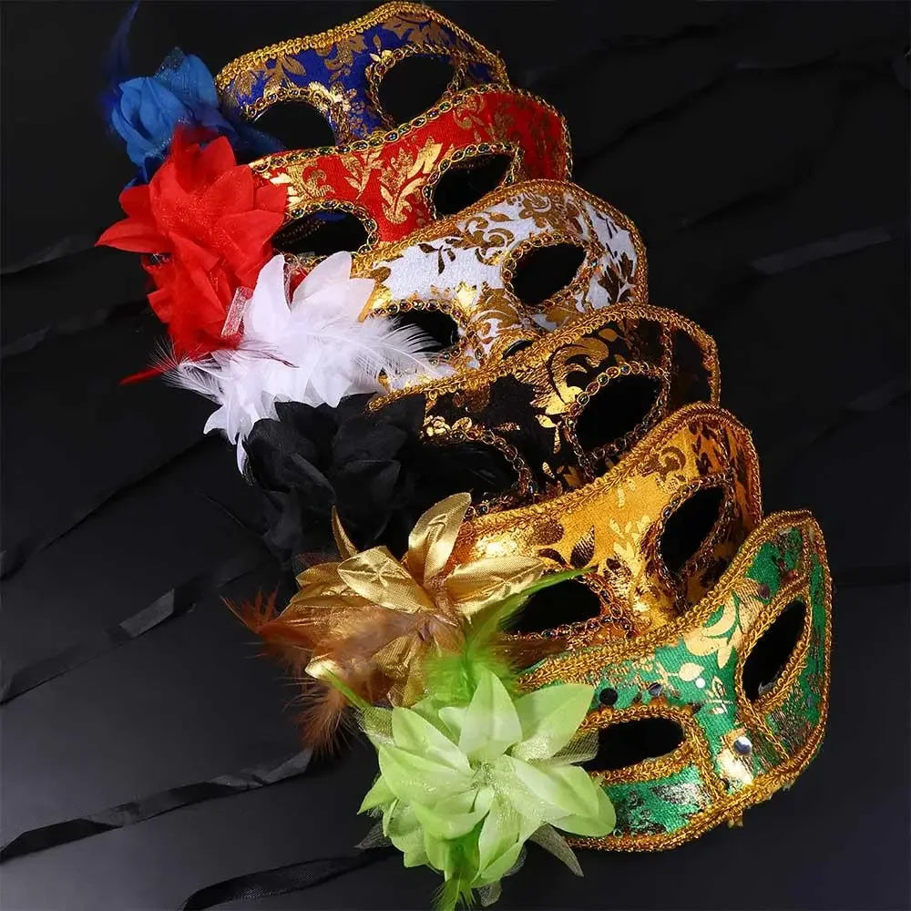 Masque de mascarade Floral demi-visage à paillettes pour femme, masque de venise, accessoires de Costume d'halloween pour fête Cosplay