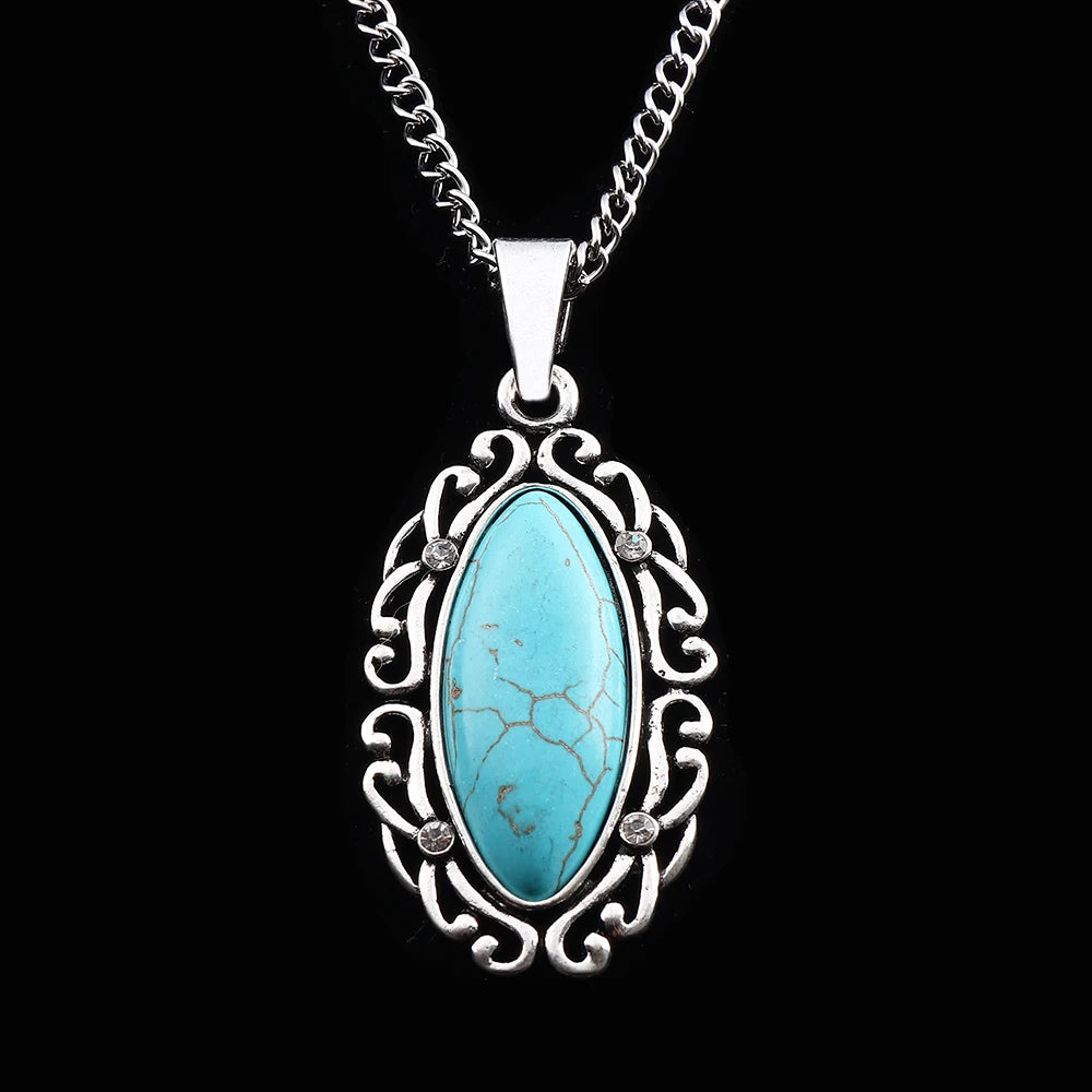 JOLagenlook-Collier avec pendentif à barre rectangulaire turquoise, bohème occidental, cowgirl, longueur réglable, bijoux longs, tour de cou à maillons, 20"