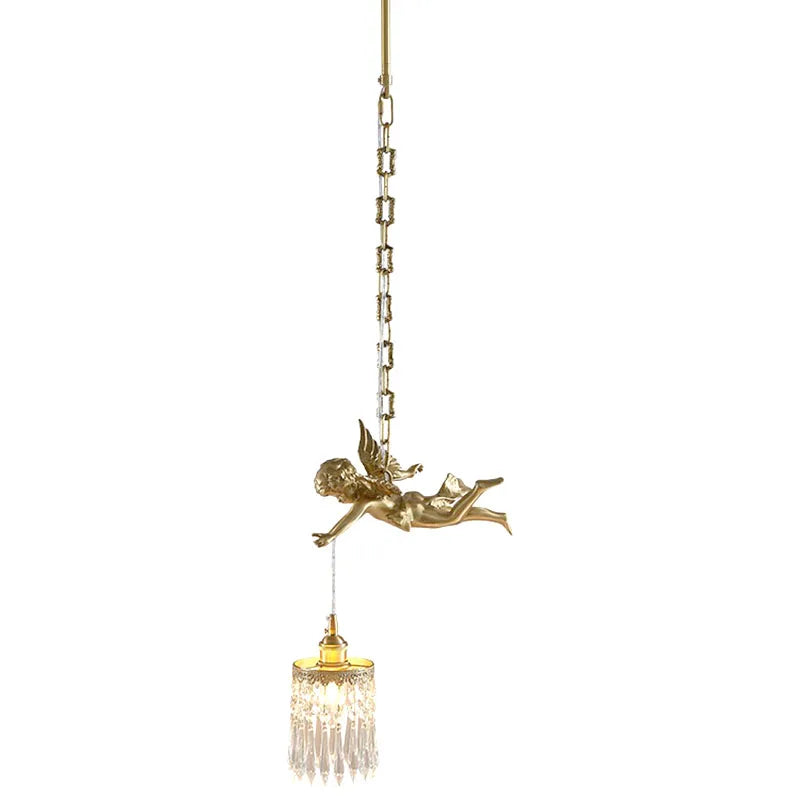 Petit lustre en cristal d'ange en cuivre de style palais français rétro, lampe de chevet, éclairage suspendu, couloir, porche, balcon