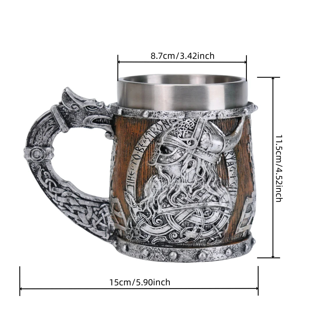 Valhalla Viking acier inoxydable nordique Viking baril Dragon bateau guerrier corne crâne bière tasse Tankard Stein tasse 400 ml