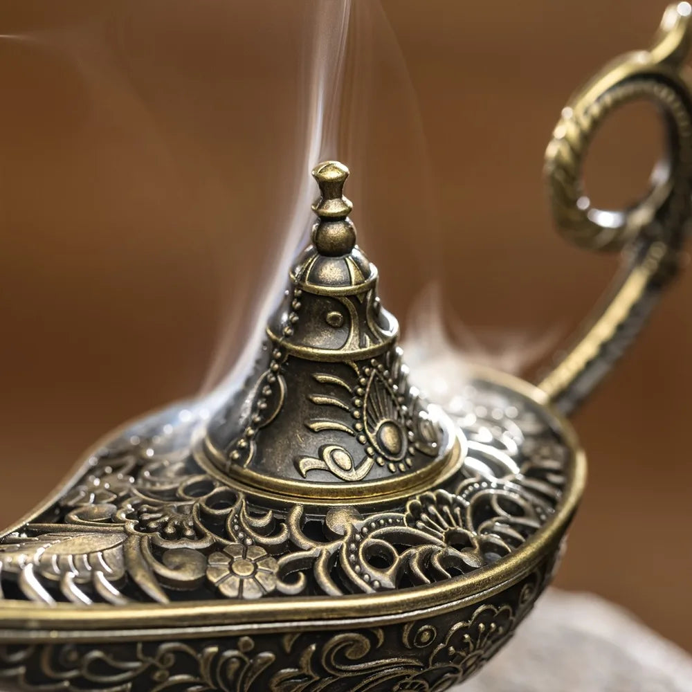 Brûleur d'encens de style antique durable, métal de purification de l'air, four aromatique, cadeaux de Press, lampe Aladdin, décoration d'intérieur