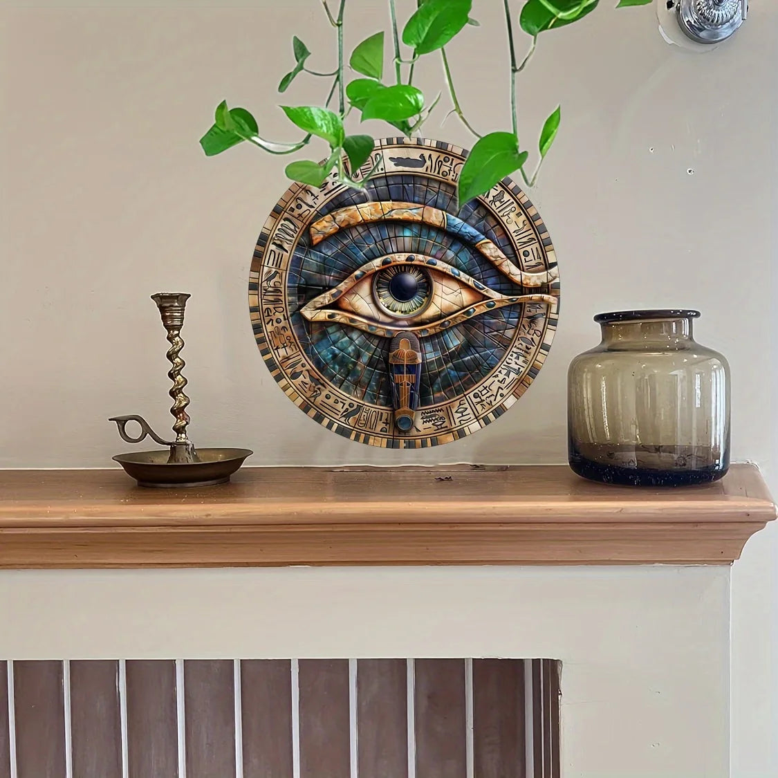 Panneau égyptien œil d'horus : matériau 100 % aluminium, aspect 3D, 8 x 8 pouces, décoration murale de bain, décoration d'intérieur, décoration de chambre, décor de ferme
