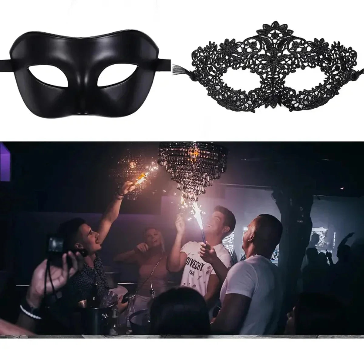 Ensemble de 2 masques de mascarade élégants en dentelle noire pour couples – Parfait pour les fêtes vénitiennes, le Mardi Gras et les célébrations d'Halloween.