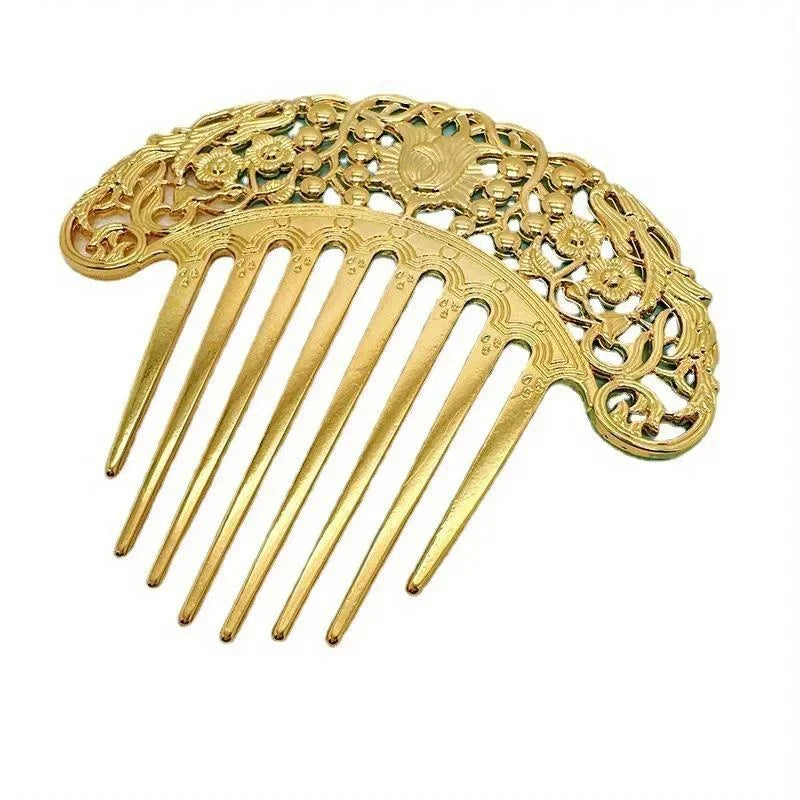 Épingle à cheveux chinoise rétro, peigne à cheveux, plat Hanfu, ornement de cheveux, sculpté creux, ornement doré, peigne en métal, nouveau