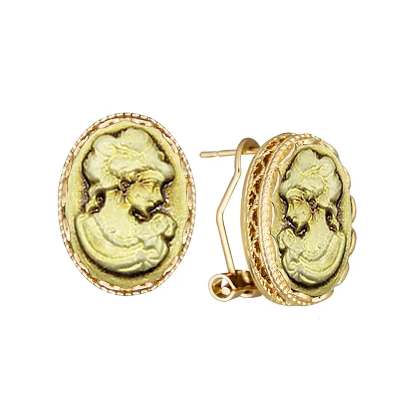 Boucles d'oreilles ovales pour femme, 6 couleurs, reine, camée, couleur or, rose, bleu, gris, bijoux de mode