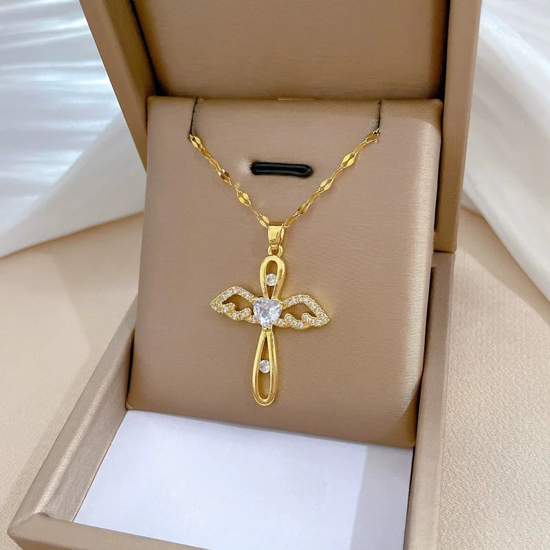 Collier ailes d'angle en acier inoxydable CZ, serpent Ouroboros, baguette magique, caducée, Asclepius, colliers, médicaux d'urgence, bijoux