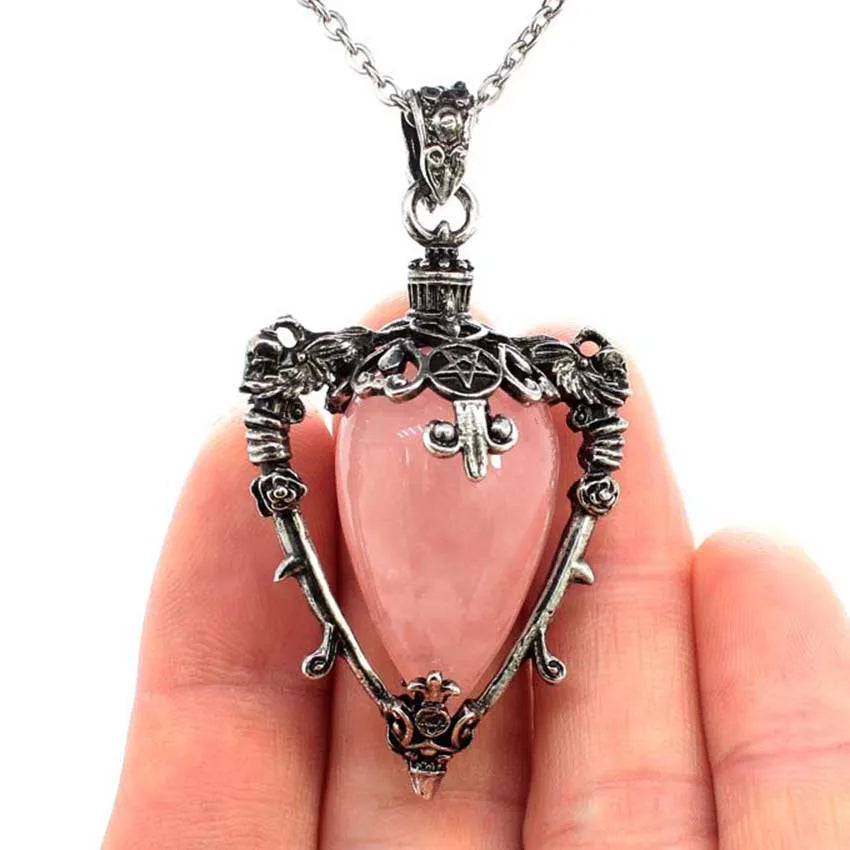Collier pendentif en cristal goutte d'eau pour hommes et femmes, Quartz rose naturel, Onyx, Lapis Lazuli, Opale, Bijoux en pierre antique, Alanding Yst