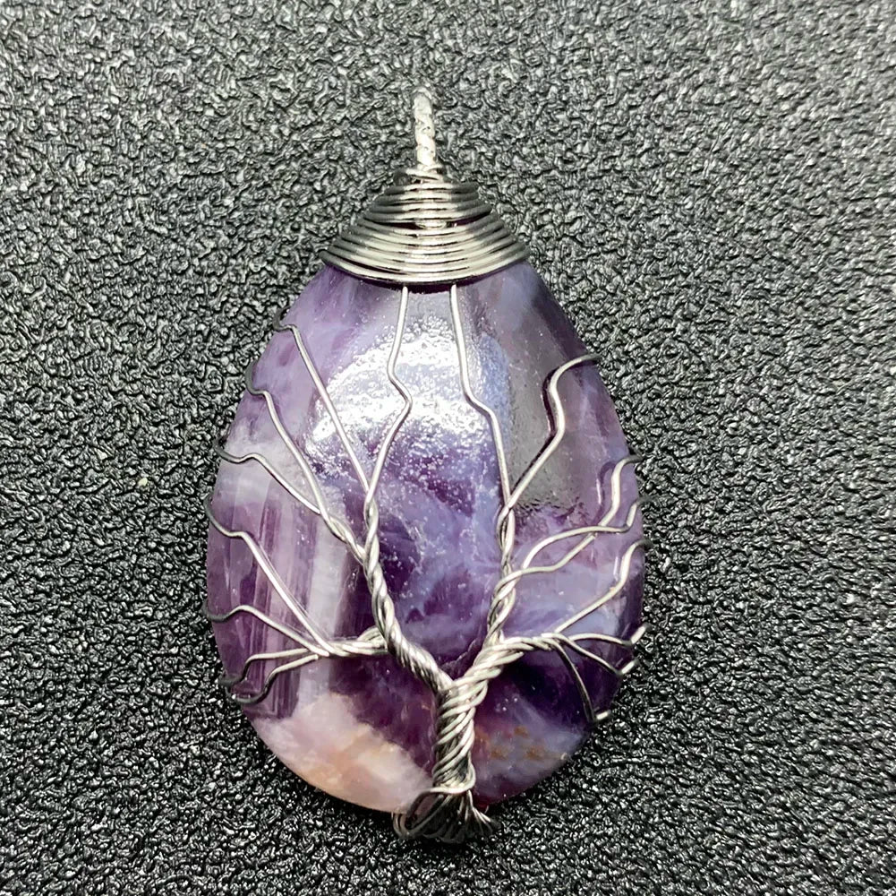 Pendentif en pierre naturelle pour femme, breloques en cristal, arbre de vie fait à la main, goutte d'eau, bijoux de déclaration, cadeau de bricolage, mode