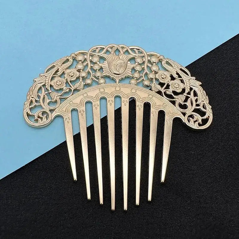 Épingle à cheveux chinoise rétro, peigne à cheveux, plat Hanfu, ornement de cheveux, sculpté creux, ornement doré, peigne en métal, nouveau