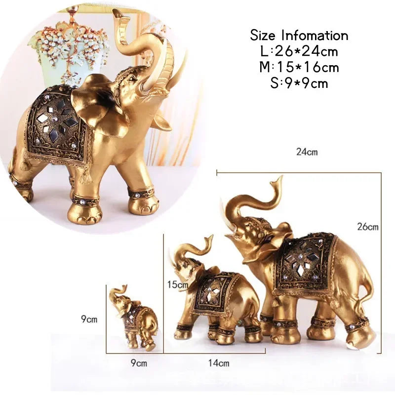 Statue d'éléphant en résine dorée Feng Shui, 1 pièce, Sculpture de coffre d'éléphant élégant, Figurine de richesse porte-bonheur, ornements artisanaux, décoration de maison