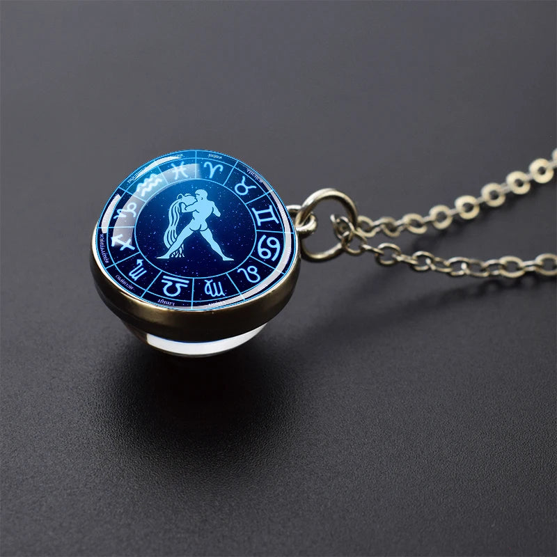 Pendentif boule de verre double face pour femme, signes du zodiaque, équiprésidence, 12 constellations, planète, bélier, lion, vierge, bijoux, cadeau